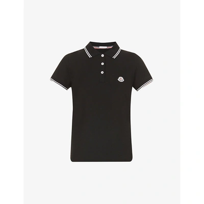 Shop Moncler Maglia Logo-embroidered Slim-fit Cotton-piqué Polo Shirt In Black