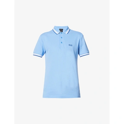 Shop Hugo Boss Mens Bright Blue Logo-embroidered Slim-fit Cotton-piqué Polo Shirt Xxxl