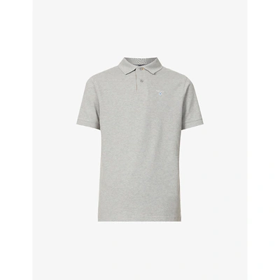 Shop Barbour Tartan-trimmed Cotton Polo Shirt In Grey
