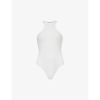 Shop Allsaints Womens Optic White Norma Stretch-lyocell Bodysuit