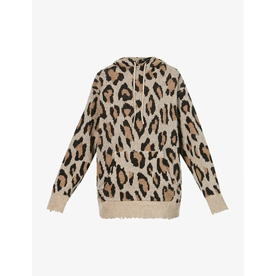 Shop R13 Womens Leopard Leopard-print Oversized Cashmere Hoody S
