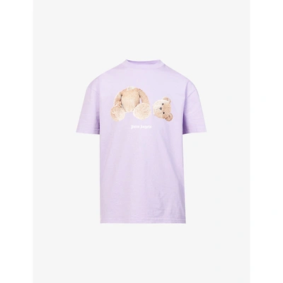 Shop Palm Angels Mens Lilac Brown Bear-print Crewneck Cotton-jersey T-shirt Xl