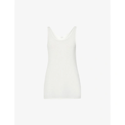 Shop Saint Laurent Womens Naturel Scoop-neck Jersey Tank Top M In White