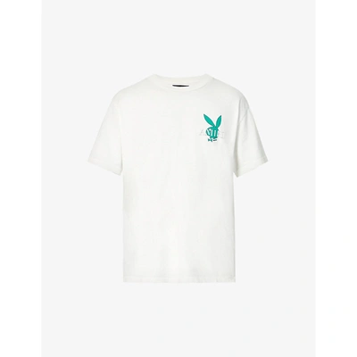 Shop Amiri Mens Blanc X Playboy Branded Cotton-jersey T-shirt M