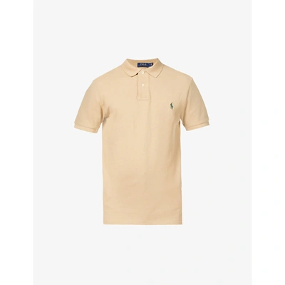 Shop Polo Ralph Lauren Mens Boating Khaki Logo-embroidered Slim-fit Cotton Polo Shirt M