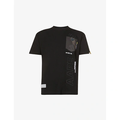 Shop Aape Mens Black Rubberised Brand-print Cotton-jersey T-shirt Xl