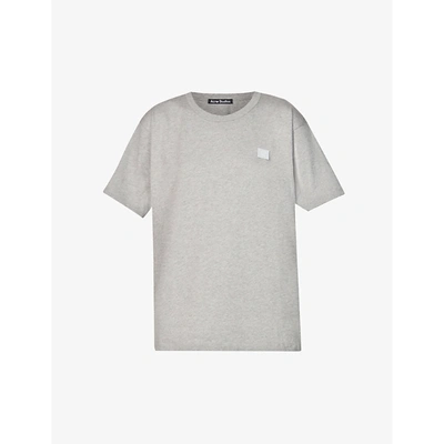 Shop Acne Studios Womens Light Grey Melange Nash Logo-patch Cotton-jersey T-shirt L