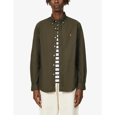Shop Polo Ralph Lauren Pony-embroidered Custom-fit Garment-dyed Cotton Oxford Shirt In Green