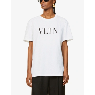 Shop Valentino Womens White Black Branded Cotton-jersey T-shirt L