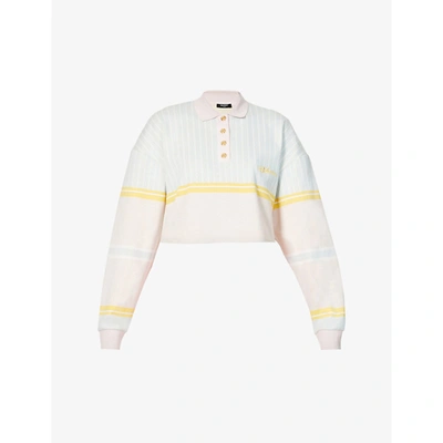 Shop Balmain Womens Multico Pastel Striped Cotton-pique Polo Shirt 8