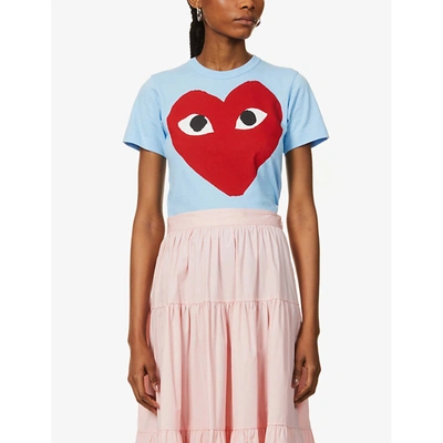 Shop Comme Des Garçons Play Womens Blue Graphic-print Cotton-jersey T-shirt L
