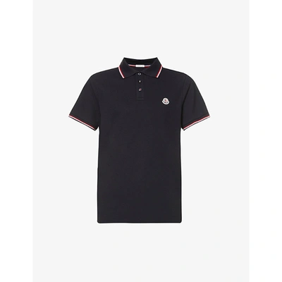 Shop Moncler Mens Navy Logo-embroidered Cotton-piqué Polo Shirt L