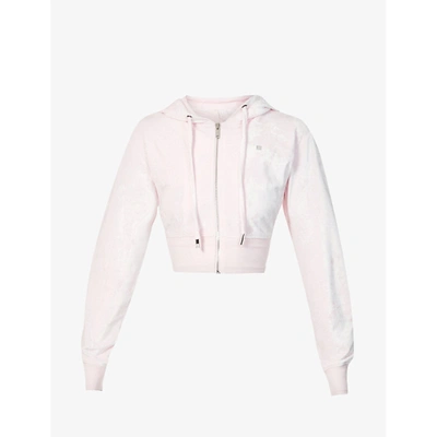 Shop Givenchy Womens Light Pink Cropped Branded Velvet Hoody M