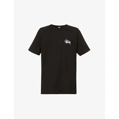 Shop Stussy Mens Black Logo-print Cotton-jersey T-shirt