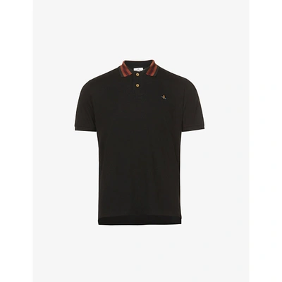 Shop Vivienne Westwood Mens Black Classic Orb-embroidered Cotton-piqué Polo Shirt S