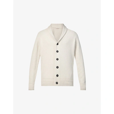 Shop John Smedley Cullen Shawl-collar Wool And Recycled-cashmere Blend Cardigan In Light Camel
