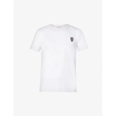 Shop Alexander Mcqueen Mens White Skull-embellished Regular-fit Cotton-jersey T-shirt M