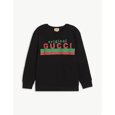 Shop Gucci Boys Black Kids Logo-print Cotton-jersey Sweatshirt 4-10 Years 10 Years