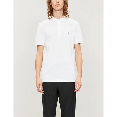 Shop Allsaints Mens Optic White Reform Ss Cotton-piqué Polo Shirt