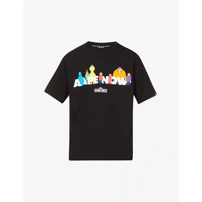 Shop Aape Mens Black X Sesame Street Graphic-print Cotton-jersey T-shirt M