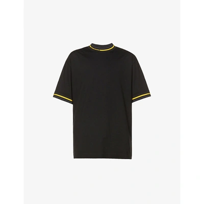 Shop Fendi Mens Nero Roma Brand-stripe Cotton-jersey T-shirt S