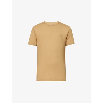 Shop Polo Ralph Lauren Mens Luxury Tan Logo-embroidered Cotton-jersey T-shirt S