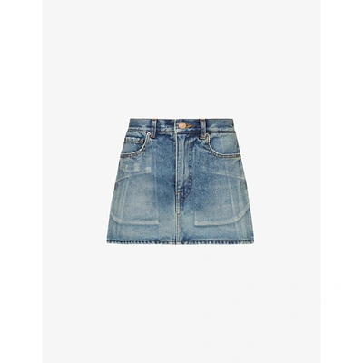 Shop Balenciaga Womens Dirt Smoky Light Blu High-waisted Denim Mini Skirt 8