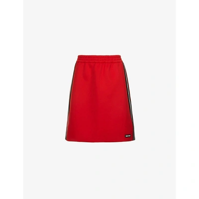 Shop Miu Miu Womens Rosso Striped-panel High-waist Stretch-woven Mini Skirt Xs