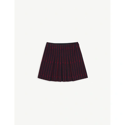 Shop Gucci Girls Navy/red Kids Logo-embroidered Pleated Cotton Skirt 8-12 Years 10 Years