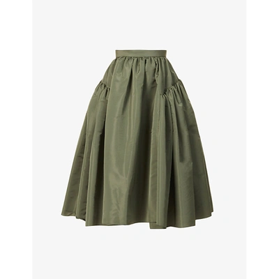 Shop Alexander Mcqueen Womens Khaki Exploded High-waist Crepe Midi Skirt 12
