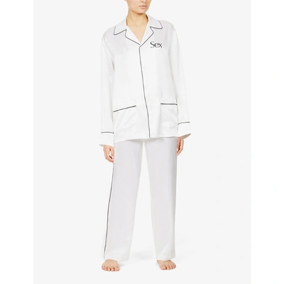 Shop More Joy Womens White Sex-print Silk-satin Pyjama Set S
