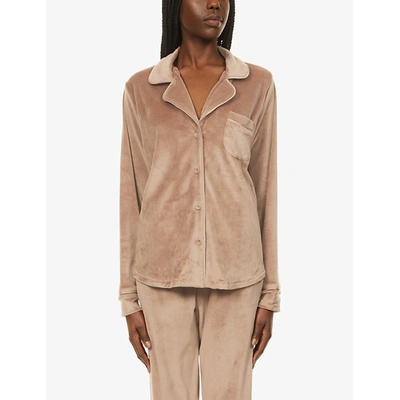 Shop Skims Womens Sienna Velour Buttoned Stretch-velour Pyjama Top Xl