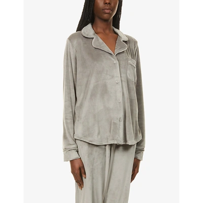 Shop Skims Womens Smoke Velour Buttoned Stretch-velour Pyjama Top M