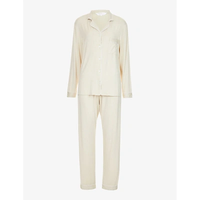 Shop The Nap Co Women's Warm Oat/white Piping Rayon Piped Stretch-jersey Pyjama Set