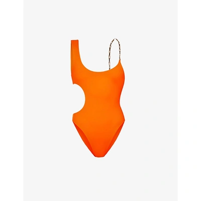 Shop Attico Womens Orange Chain-detail High-leg Swimsuit L