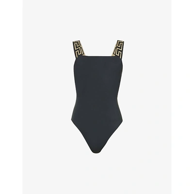 Shop Versace Greca-border Swimsuit In Black