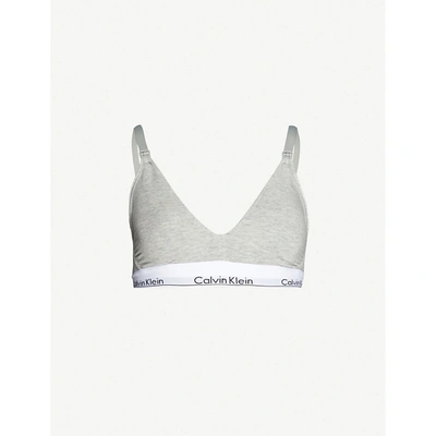 Shop Calvin Klein Women's 020 Grey Heather Maternity Logo-print Stretch-jersey Bra