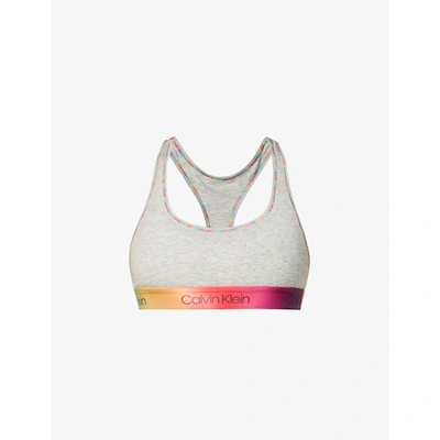 Shop Calvin Klein Womens Grey Heather Pride Modern Logo-print Stretch-cotton Bralette Xl