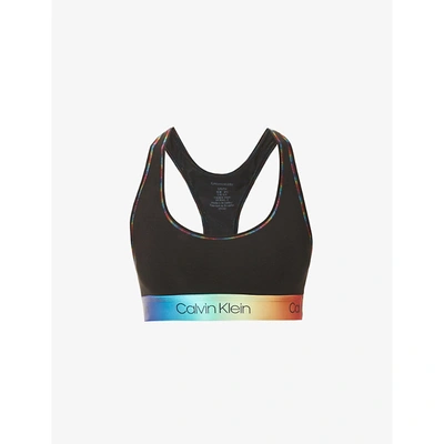 Shop Calvin Klein Womens Black Pride Modern Logo-print Stretch-cotton Bralette Xs
