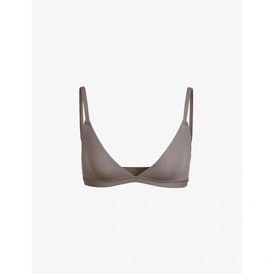 Skims Fits Everybody Triangle Stretch-jersey Bralette In Umber
