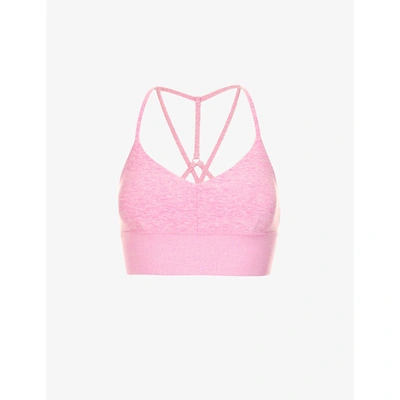 Shop Alo Yoga Alosoft Lavish Logo-print Stretch-jersey Sports Bra In Parisian Pink Heather