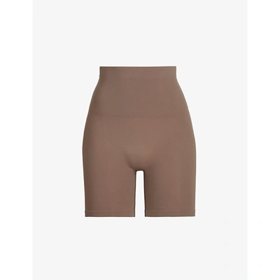 Shop Skims Sculpting High-rise Stretch-woven Shorts In Oxide