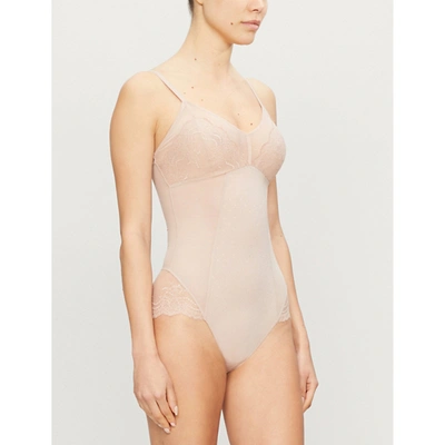 Shop Spanx Spotlight Lace-embroidered Stretch-woven Body In Foundation