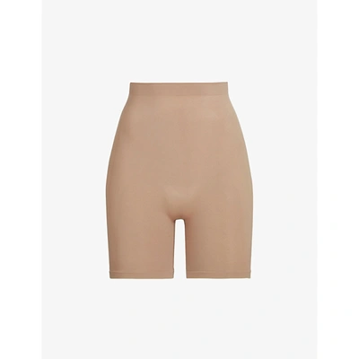 Shop Skims Sculpting High-rise Stretch-woven Shorts In Sienna