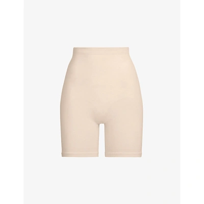 Shop Skims Sculpting High-rise Stretch-woven Shorts In Sand