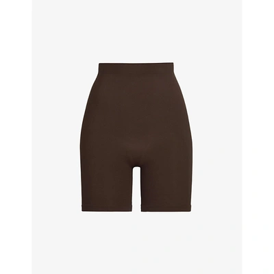 Shop Skims Sculpting High-rise Stretch-woven Shorts In Cocoa