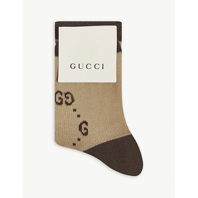 Shop Gucci Boys Brown Kids Logo-intarsia Cotton-blend Socks 0-36 Months 4