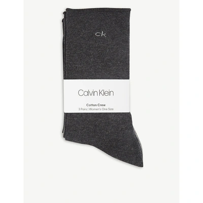 Shop Calvin Klein Logo-print Cotton-blend Socks Pack Of Two In 97 Dark Grey Combo