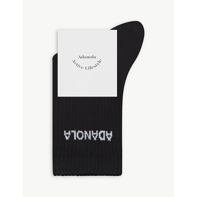 Shop Adanola Women's Black Logo-print Ribbed Cotton-blend Socks