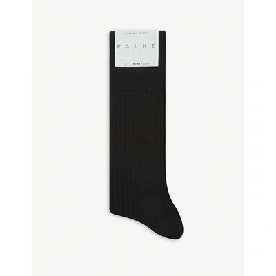 Shop Falke No7 Ribbed Virgin Wool Socks In Black